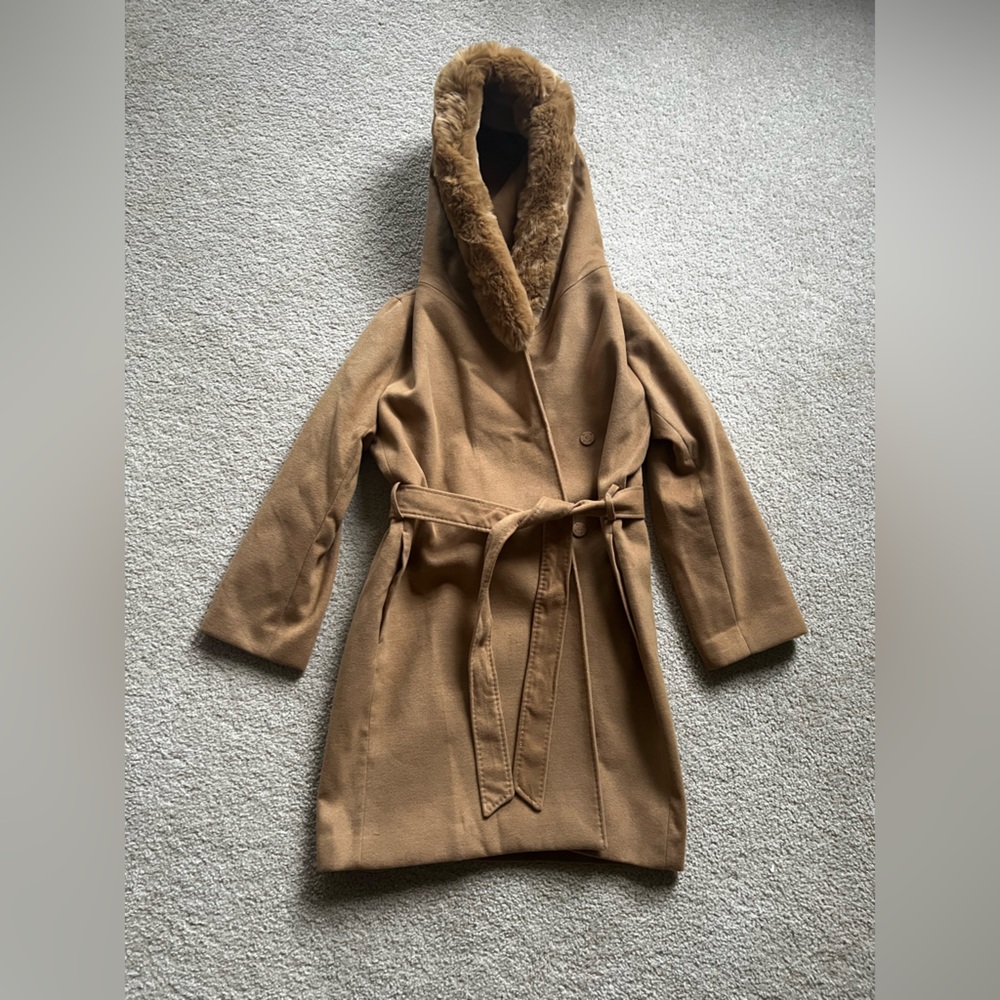 H&M Fur Trimmed Hood Pea Coat